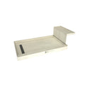 Base'N Bench® Kit: Redi Trench Left Drain Single Curb Shower Pan with Brushed Nickel Designer Grate, 34″D x 60″W x 17″H installed (Pan: 34″D x 48″W; Bench: 30″D x 12″W)