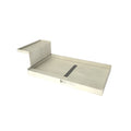 Base'N Bench® Kit: Redi Trench Center Drain Single Curb Shower Pan with Brushed Nickel Solid Grate, 34″D x 60″W x 17″H installed (Pan: 34″D x 48″W; Bench: 30″D x 12″W)