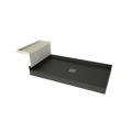 Base'N Bench® 30 In x 72 In Single Curb Shower Pan with Center Drain, Square Tileable Drain Grate, and Bench