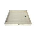 Redi Base® 48 In x 48 In Single Curb Shower Pan with Right Drain and Round Polished Chrome Drain Grate