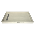 Redi Trench® 33 In x 60 In Right Dual Curb Corner Shower Pan with Left Drain and Linear Solid Brushed Nickel Drain Grate