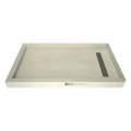 Redi Trench® 33 In x 60 In Left Dual Curb Corner Shower Pan with Right Drain and Linear Solid Brushed Nickel Drain Grate