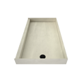 Redi Base® 32 In x 60 In Single Curb Shower Pan with Right Drain 15 In from Back Wall and Round Matte Black Drain Grate