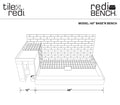Base'N Bench® Kit: Wonder Drain Center Drain Single Curb Shower Pan, 36″D x 60″W x 17″H installed (Pan: 36″D x 48″W; Bench: 32″D x 12″W)