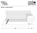 Base'N Bench® Kit: Redi Trench Left Drain Single Curb Shower Pan with Designer Matte Black Grate, 32″D x 72″W x 17″H installed (Pan: 32″D x 60″W; Bench: 28″D x 12″W)