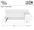 Base'N Bench® Kit: Redi Trench Left Drain Single Curb Shower Pan with Brushed Nickel Designer Grate, 42″D x 72″W x 17″H installed (Pan: 42″D x 60″W; Bench: 38″D x 12″W)