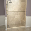 Base'N Bench® Kit: Redi Trench Left Drain Single Curb Shower Pan with Brushed Nickel Designer Grate, 30″D x 60″W x 17″H installed (Pan: 30″D x 48″W; Bench: 26″D x 12″W)