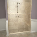 Base'N Bench® Kit: Wonder Drain Center Drain Single Curb Shower Pan, 36″D x 60″W x 17″H installed (Pan: 36″D x 48″W; Bench: 32″D x 12″W)