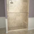 Base'N Bench® 30 In x 60 In Single Curb Shower Pan with Left Drain, Round Brushed Nickel Drain Grate, and Bench
