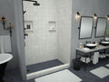 Redi Base® 30 In x 60 In Single Curb Shower Pan with Left Drain 13 In from Back Wall and Round Matte Black Drain Grate