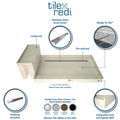 Base'N Bench® 30 In x 60 In Single Curb Shower Pan with Left Drain, Linear Brushed Nickel Drain Grate, and Bench