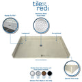 Redi Free® 35 In x 72 In Barrier Free Shower Pan with Center Drain and Round Polished Chrome Drain Grate