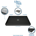 Wonder Drain 36 In x 36 In Triple Curb Shower Pan with Center Drain and Square Tileable Drain Grate