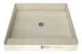 Redi Base® 42 In x 42 In Single Curb Shower Pan with Center Drain and Round Polished Chrome Drain Grate