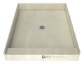 Redi Base® 42 In x 36 In Single Curb Shower Pan with Center Drain and Round Polished Chrome Drain Grate