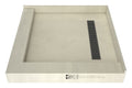 Redi Trench® 42 In x 42 In Left Dual Curb Corner Shower Pan with Right Drain and Linear Brushed Nickel Drain Grate