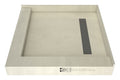 Redi Trench® 42 In x 42 In Left Dual Curb Corner Shower Pan with Right Drain and Linear Solid Brushed Nickel Drain Grate