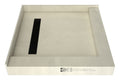 Redi Trench® Double Curb Shower Pan With Left Trench Drain & Matte Black Designer Grate, 42″D x 42″W