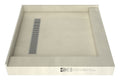 Redi Trench® 42 In x 42 In Right Dual Curb Corner Shower Pan with Left Drain and Linear Polished Chrome Drain Grate