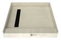 Redi Trench® Single Curb Shower Pan With Left Linear Drain & Matte Black Designer Grate, 42″D x 42″W