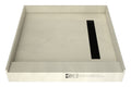 Redi Trench® Single Curb Shower Pan With Right Trench Drain & Matte Black Designer Grate, 42″D x 42″W