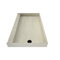 30 inch D x 48 inch W, Fully Integrated Shower Pan with Right PVC Drain in Matte Black located 13 inches from Outside Back Splash Wall, 6 inches from Side Splash Wall, 4.5 inch wide 4.5 inch high curb