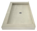 Redi Base® 36 In x 66 In Triple Curb Shower Pan with Center Drain and Round Polished Chrome Drain Grate