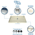 Redi Base® 37 In x 72 In Single Curb Tileable Shower Pan Base with Center Drain