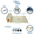 Base'N Bench® 42 In x 60 In Single Curb Tileable Shower Pan Base with Center Drain and Bench