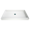 LuxShower 36 In Depth x 60 In Width Center Round Drain Standard Threshold Smooth Shower Pan in Polar White