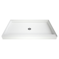 LuxShower 37 In Depth x 62 In Width Center Round Drain Standard Threshold Smooth Shower Pan in Polar White