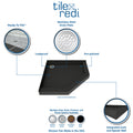 Redi Neo® 36 In x 36 In Triple Curb Shower Pan with Back Drain and Round Polished Chrome Drain Grate