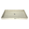 Redi Base® 30 In x 60 In Single Curb Shower Pan with Center Drain 13 In from Back Wall and Round Polished Chrome Drain Grate