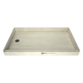 Redi Base® 30 In x 60 In Single Curb Shower Pan with Left Drain 13 In from Back Wall and Round Brushed Nickel Drain Grate
