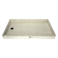Redi Base® 30 In x 60 In Single Curb Shower Pan with Left Drain 13 In from Back Wall and Round Matte Black Drain Grate