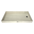 Redi Base® 30 In x 60 In Single Curb Shower Pan with Right Drain 13 In from Back Wall and Round Brushed Nickel Drain Grate