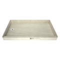 Redi Base® 32 In x 60 In Single Curb Shower Pan with Left Drain 13 In from Back Wall and Round Polished Chrome Drain Grate
