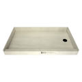 Redi Base® 32 In x 60 In Single Curb Shower Pan with Right Drain 13 In from Back Wall and Round Matte Black Drain Grate