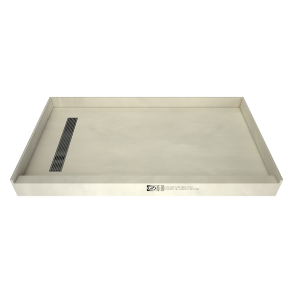 Redi Trench® 30 In x 60 In Single Curb Shower Pan with Left Drain and Linear Brushed Nickel Drain Grate