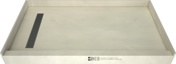 Redi Trench® 32 In x 60 In Single Curb Shower Pan with Left Drain and Linear Brushed Nickel Drain Grate