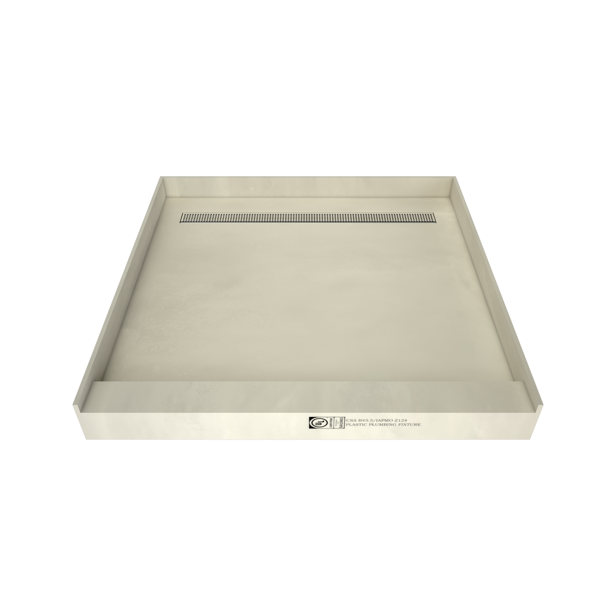 Redi Trench Shower Pan, 48 x 48, Back Drain, Single Curb, Polished