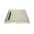 48 inch D x 48 inch W, Fully Integrated Shower Pan with Left PVC Drain, Left Trench with Matte Black Designer Grate