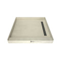 48 inch D x 48 inch W, Fully Integrated Shower Pan with Right PVC Drain, Right Trench with Polished Chrome Designer Grate