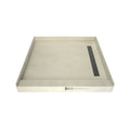 48 inch D x 48 inch W, Fully Integrated Shower Pan with Right PVC Drain, Right Trench with Brushed Nickel Solid Surface Grate