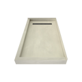 Redi Trench® 33 In x 60 In Right Dual Curb Corner Shower Pan with Left Drain and Linear Brushed Nickel Drain Grate