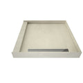 48 inch D x 48 inch W, Fully Integrated Shower Pan with Right PVC Drain, Right Trench with Polished Chrome Designer Grate
