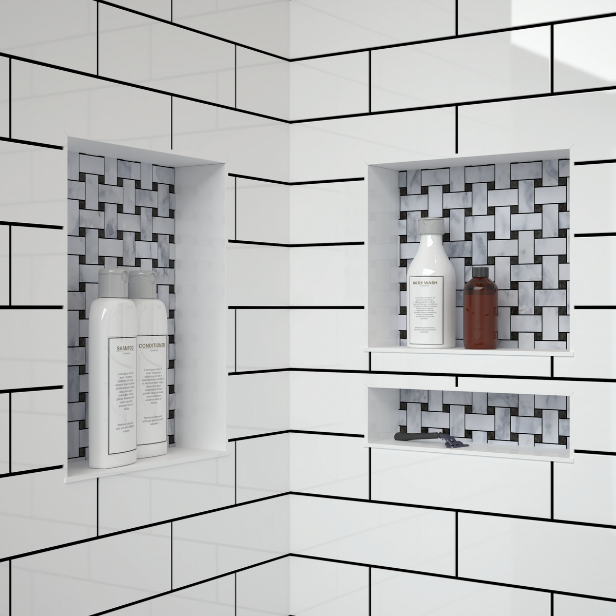 small bathroom shower storage niches recessed shelves