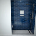 Base'N Bench® 34 In x 72 In Single Curb Tileable Shower Pan Base with Right Drain, Linear Trench, and Bench