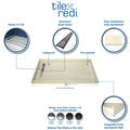 Redi Trench® 34 In x 60 In Double Threshold Corner Tileable Shower Pan Base with Right Drain and Linear Trench