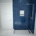 Redi Trench® 34 In x 60 In Double Threshold Corner Tileable Shower Pan Base with Right Drain and Linear Trench